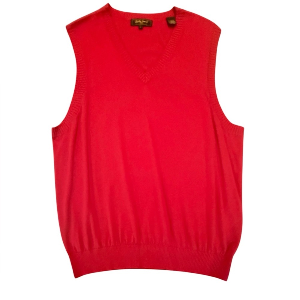 Bobby Jones Collection Silk/Cashmere Red Golf Sweater Vest Large MSRP $185